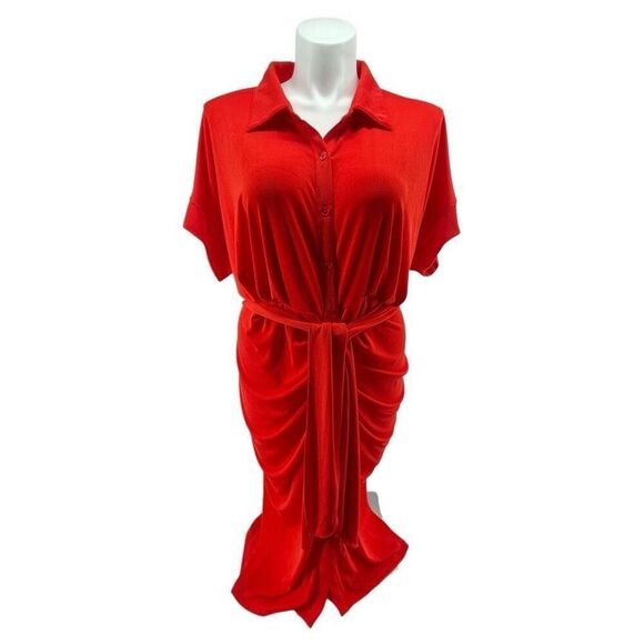 Nina Parker x Macy’s Flame Scarlet Ruched Tie-Front Shirtdress 4X NWT - Picture 1 of 15